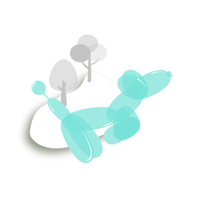 balloon dog with trees in background